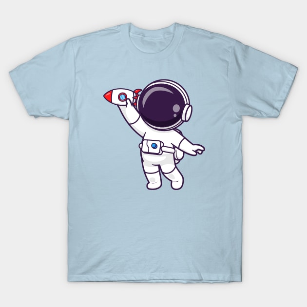 Cute Astronaut Playing Rocket Toy Cartoon T-Shirt by Catalyst Labs